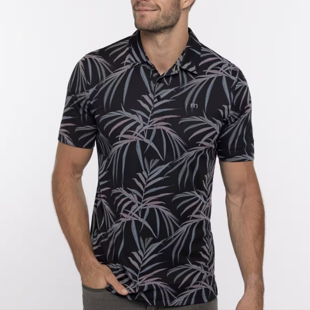 Travis Mathew Pima Cotton Blend Black Tropical Print Golf Polo - Picture 8 of 8